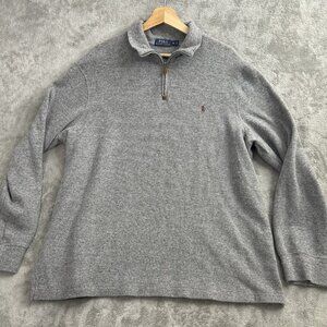 Polo Ralph Lauren 1/4 Zip Sweater Mens XL Gray Knit Estate Rib Flesh Pony Preppy